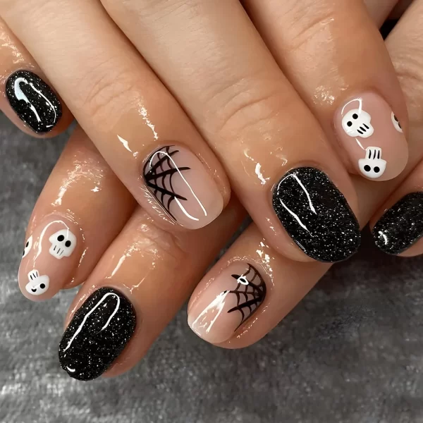 Red Spider Printed False Nails Halloween Nail Art Decor Press on Nails for Girl Gifts Short Round Cool y2k Style Fake Nail Tips - Image 6