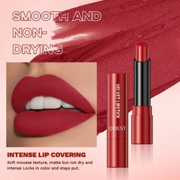 QIBEST Matte Lipstick Long Lasting Velvet Mist Lip Stain Non-Stick Cup Classic Highly Pigmented Sexy Red Lipstick New Makeup - Image 3