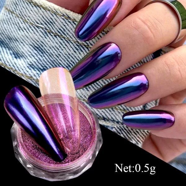1jar Gradient Chrome Nail Powder Optical Neon Mirror Powder Metallic Mirror Effect Chameleon Pigment Glitter For DIY Manicure - Image 6