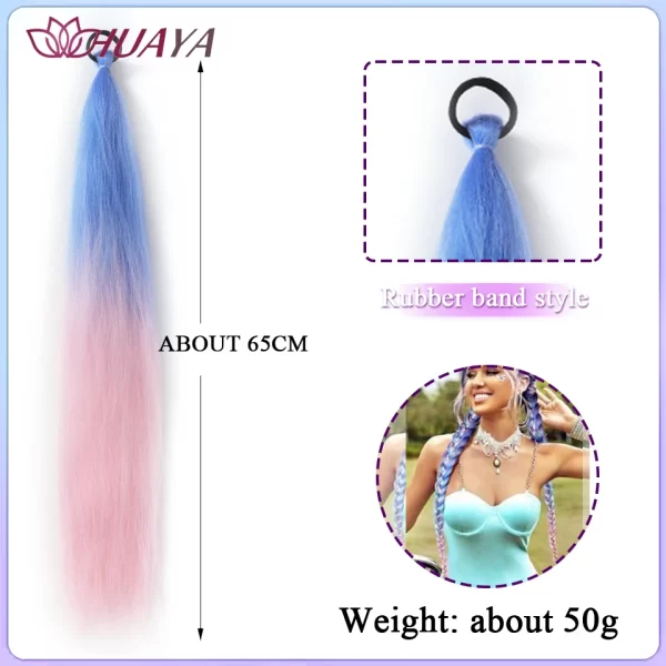 26inch Synthetic Ponytail Extensions With Rubber Band Ombre Braided Colorful Ponytail DIY Ponytail Hair Daily Party Wear Use - Image 23