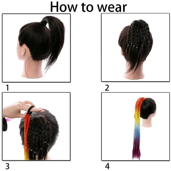 Synthetic Colored Braided Ponytail Hair Extension 60CM Elastic Rubber Band Braiding Ponytail Hair Extensions For Girls - Image 3