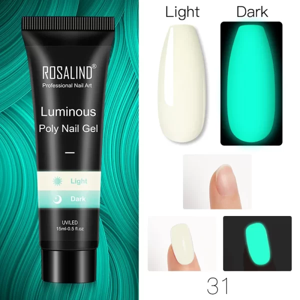 ROSALIND Colorful 15ml Poly Nail Gel Semi Permanent Acrylic Liquid Fast Extension Nail Gel Build Cured with UV/LED Lamp - Image 30