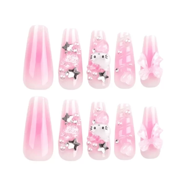 HelloKitty Press on False Nail Sanrio Accessories Y2k Kawaii Cartoon Design Fake Nails Long Detachable Manicure Girls Gift - Image 4