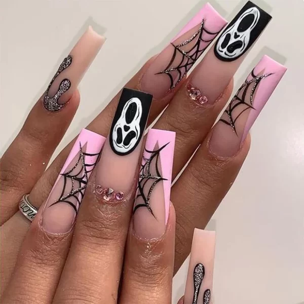 Halloween Acrylic Press On Nails Almond Shape Fake Nails Short Full Cover Glue On Nails Halloween Stick On Nails Cute Ghost Pump - Image 3