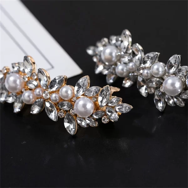 Luxury Rhinestones Faux Pearl Spring Clip Women Elegant Crystal Leaf Flower Hairpins For Bridal Wedding Headdress Accessories - Image 4