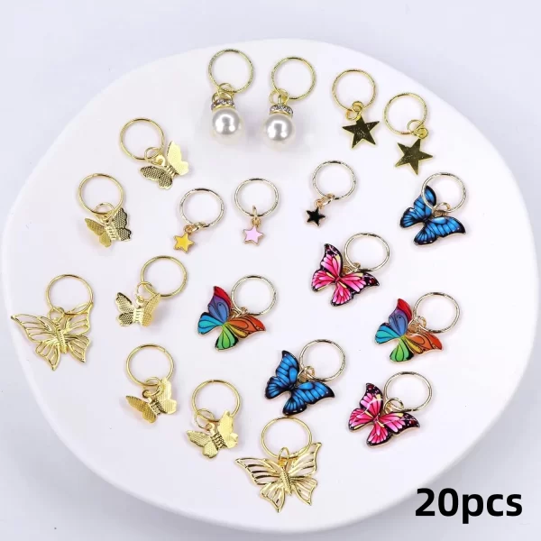 20Pcs Butterfly Braid Clips Crystal Dreadlock Hair Accessories Colorful Butterflies Pendant Charms Pearl Shiny Hair Accessories - Image 9