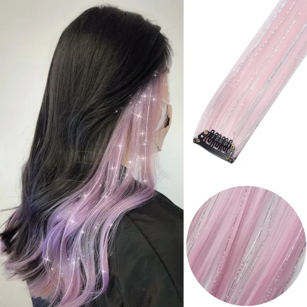6pcs/pack Colored Party Highlights Clip in Hair Extensions for Girls 22 inches Multi-colors Straight Hair Synthetic Hairpieces - Image 36