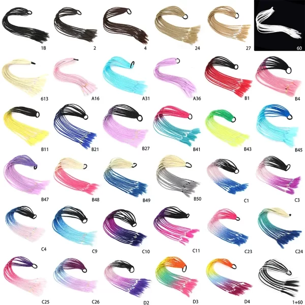 Synthetic Colored Braided Ponytail Hair Extension 60CM Elastic Rubber Band Braiding Ponytail Hair Extensions For Girls - Image 6