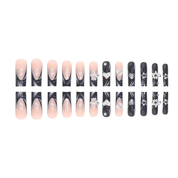 24PCS/1BOX Black French Wearing Sweet and Cool Nail Patch Glitter Love Stars in Europe and America Dark Department Fake Nail - Image 4