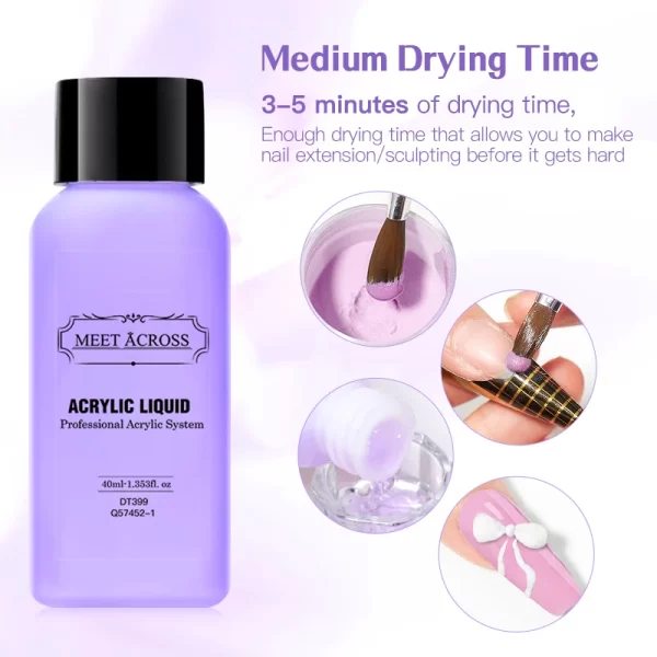 MEET ACROSS 40ml Acrylic Liquid For Acrylic Powder Dust Nails Monomer Crystal Nail Art Nail Extension Carving Manicure Tool - Image 5