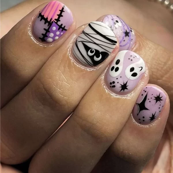 Red Spider Printed False Nails Halloween Nail Art Decor Press on Nails for Girl Gifts Short Round Cool y2k Style Fake Nail Tips - Image 41