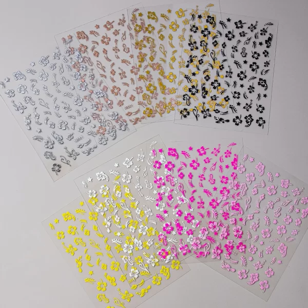 1pc 3D Hibiscus Flowers Nail Sticker White Black Flower Petals Adhesive Decals Pink Golden Floral Slider For Nail Art Decoration - Image 6
