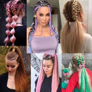 26inch Synthetic Ponytail Extensions With Rubber Band Ombre Braided Colorful Ponytail DIY Ponytail Hair Daily Party Wear Use