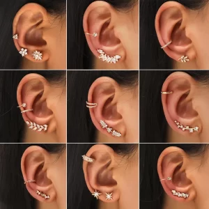 Cartilage Conch Fake Without Piercing Cuff Earring Earcuff Wrap Rock No Women Crystal Clip Ear Adjustable
