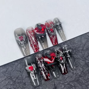 Spider Web Snake Heart Removable Reusable High Quality Handmade Press On Nails.No.3251
