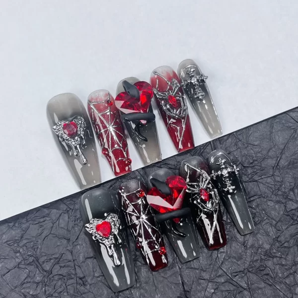 Spider Web Snake Heart Removable Reusable High Quality Handmade Press On Nails.No.3251