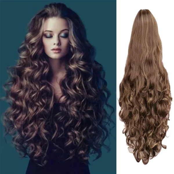 24" Natural Full Wigs Hair Long Wavy Synthetic Heat Resistant Brown Wig for Women and Girls Cosplay Party Costume - Image 8