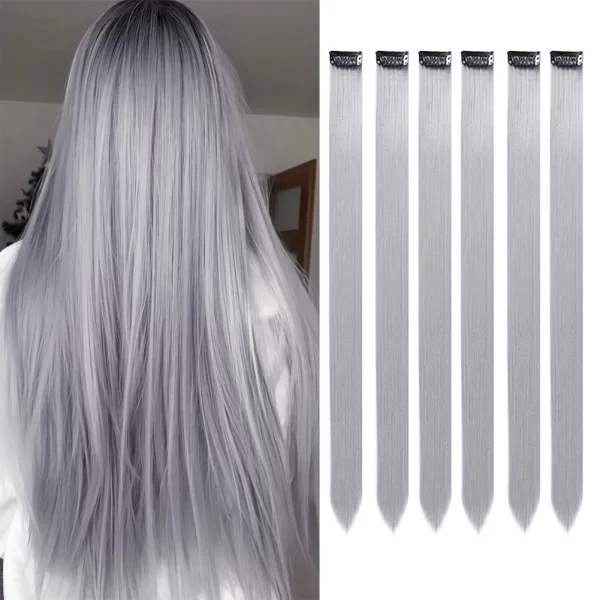 6pcs/pack Colored Party Highlights Clip in Hair Extensions for Girls 22 inches Multi-colors Straight Hair Synthetic Hairpieces - Image 20