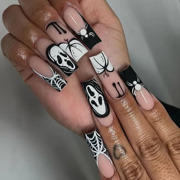 24pcs Halloween Spider Fake Nail Patch Printed French Coffin Ballet Fake Nail Wearable Full Cover Artificial Nail Tips for Girls - Image 24