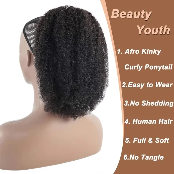 Synthetic Afro Puff Drawstring Ponytail Extension for Black Women Short Afro Curly Clip On Kinky Drawstring Bun (1B#) - Image 3