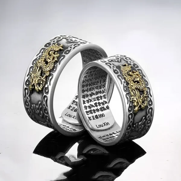 BOCAI S990 Sterling Silver Rings New Fashion Heart Sutra  Six-character Mantra PiXiu Flying Loong Argentum Jewelry Free Shipping - Image 11