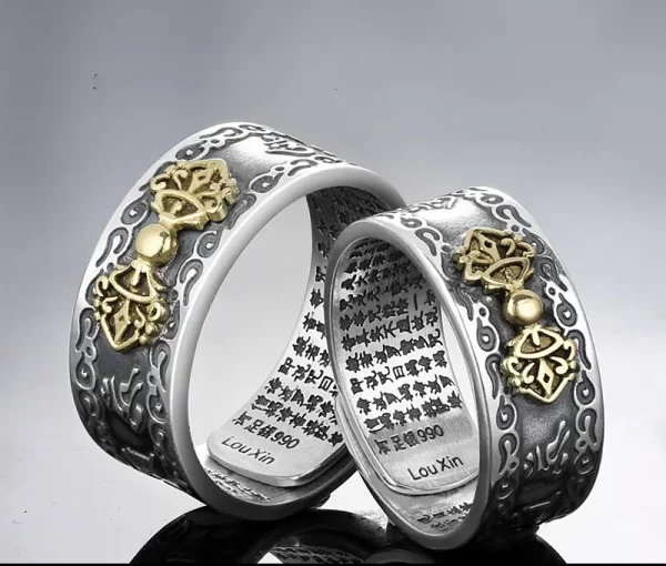 BOCAI S990 Sterling Silver Rings New Fashion Heart Sutra  Six-character Mantra PiXiu Flying Loong Argentum Jewelry Free Shipping - Image 7