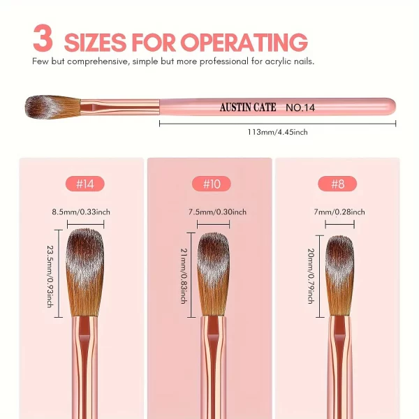 3Pcs Acrylic Nail Brush Set #8/10/14 Professional Acrylic Powder Extension Nail Brushes Nail Art 3D Carving Manicure Salon Tools - Image 6
