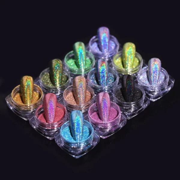 12Jars/set Holographic Glitter Nail Fine Powder 0.05mm Super Shinying Unicorn Rainbow Laser Powder DIY Mirror Manicure Powder - Image 7