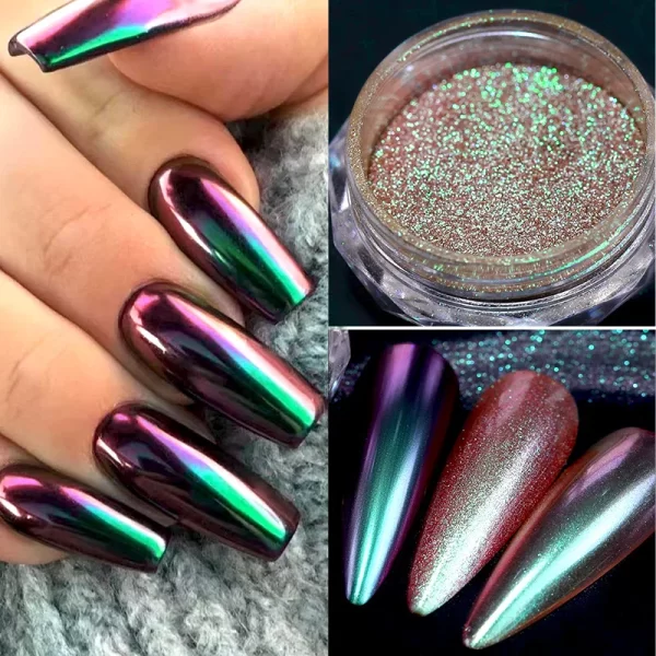 1jar Gradient Chrome Nail Powder Optical Neon Mirror Powder Metallic Mirror Effect Chameleon Pigment Glitter For DIY Manicure - Image 3