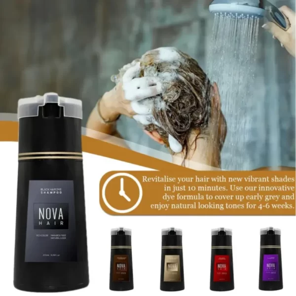 Nova Hair Dye Shampoo Quick Coloring Natural Harmless Cover White Grey Shampoo 3-in-1 Cleaning Nourishing Hair Dye Product - Image 6