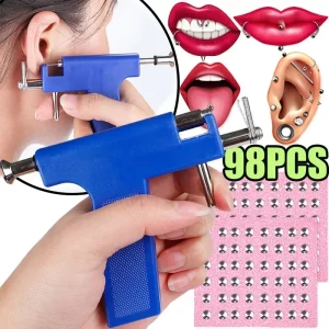 98Pcs/Set Professional Ear Piercing Gun Tool Ear Studs Steel Ear Nose Navel Body Piercing Gun Unit Tool Kit Safety Pierce Tool