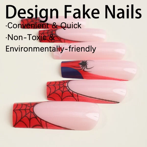 24pcs Halloween Spider Fake Nail Patch Printed French Coffin Ballet Fake Nail Wearable Full Cover Artificial Nail Tips for Girls - Image 3