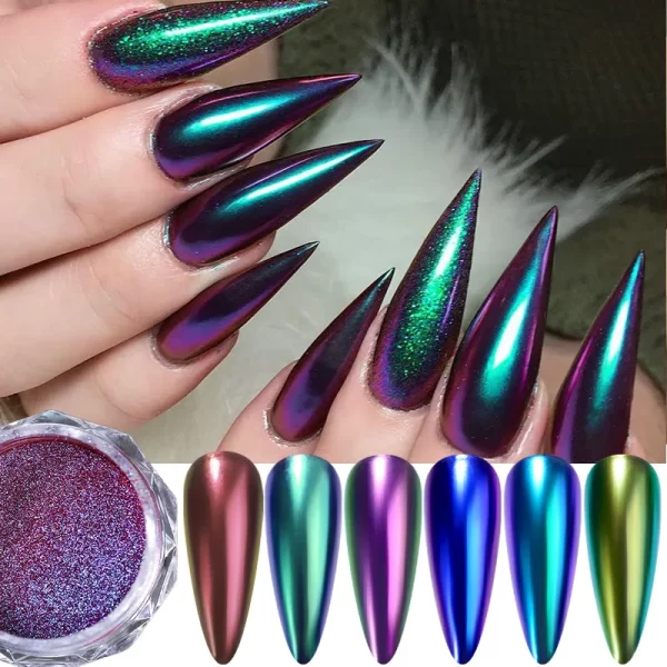 1jar Gradient Chrome Nail Powder Optical Neon Mirror Powder Metallic Mirror Effect Chameleon Pigment Glitter For DIY Manicure - Image 2