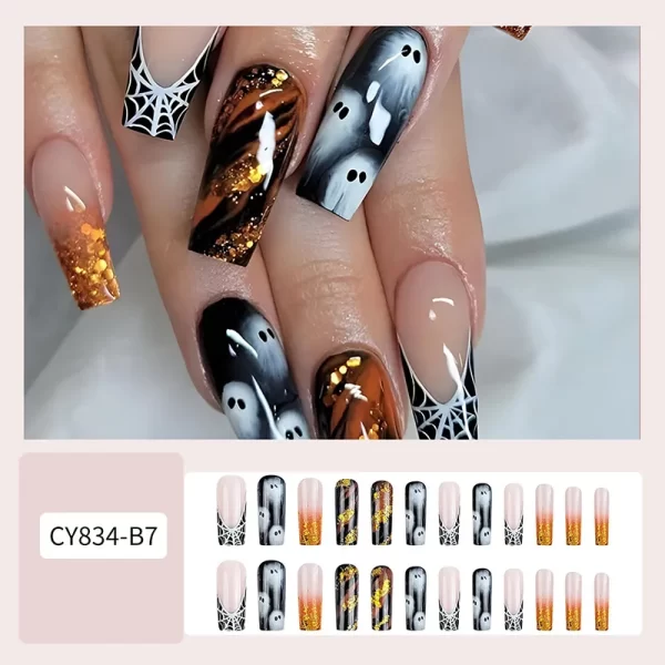 Halloween Acrylic Press On Nails Almond Shape Fake Nails Short Full Cover Glue On Nails Halloween Stick On Nails Cute Ghost Pump - Image 8