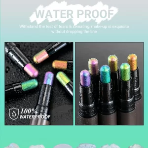 CHARMACY 2 In 1 Multichrome Eyeshadow Sticks High Pigmented Glitter Eyeshadow Waterproof Eye Shadow Pen Metallic Makeup 6 Color