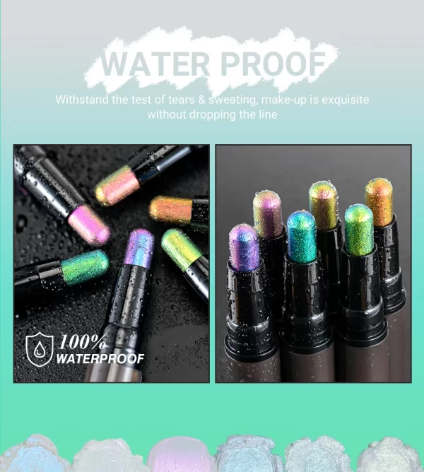 CHARMACY 2 In 1 Multichrome Eyeshadow Sticks High Pigmented Glitter Eyeshadow Waterproof Eye Shadow Pen Metallic Makeup 6 Color