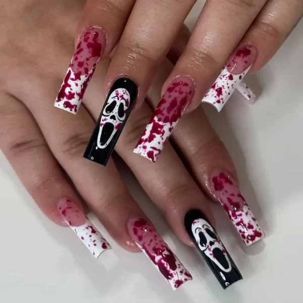 24pcs Halloween Spider Fake Nail Patch Printed French Coffin Ballet Fake Nail Wearable Full Cover Artificial Nail Tips for Girls - Image 29