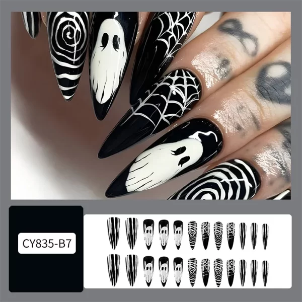 Halloween Acrylic Press On Nails Almond Shape Fake Nails Short Full Cover Glue On Nails Halloween Stick On Nails Cute Ghost Pump - Image 10