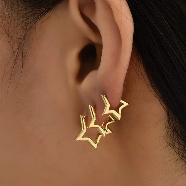 6pcs Set Vintage Glossy Chic Silver Plated Copper Star Hoop Earrings for Women Retro Pentagram Huggie Hoops Daily wear Jewelry - Image 3