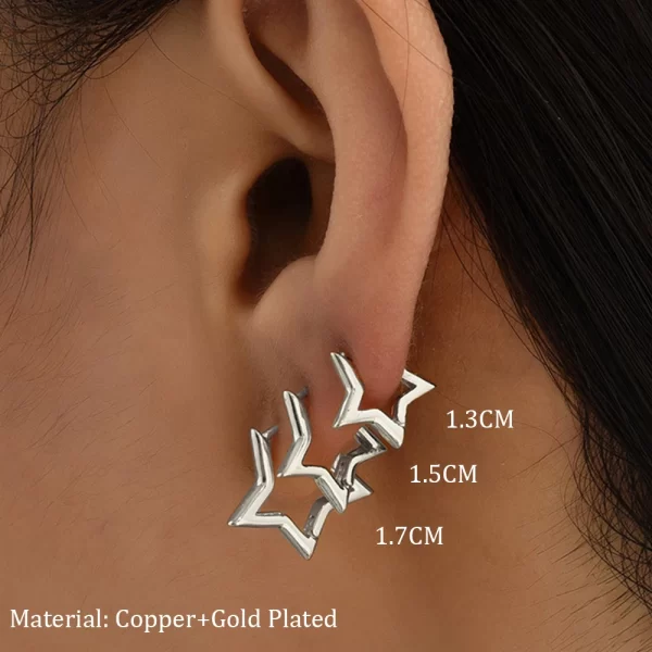 6pcs Set Vintage Glossy Chic Silver Plated Copper Star Hoop Earrings for Women Retro Pentagram Huggie Hoops Daily wear Jewelry - Image 2