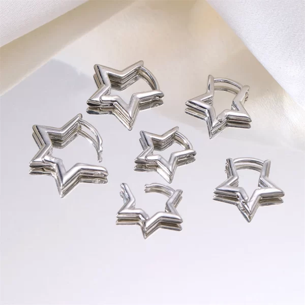 6pcs Set Vintage Glossy Chic Silver Plated Copper Star Hoop Earrings for Women Retro Pentagram Huggie Hoops Daily wear Jewelry - Image 4