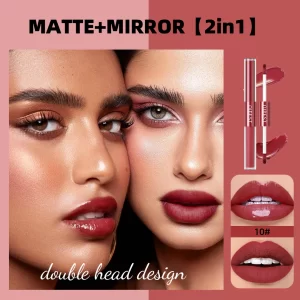 2 IN 1 Double Head Lip Gloss Matte Velvet Red Lip Tint Liquid Lipstick Mirror Gloss Lip Glaze Waterproof Lips Makeup Cosmetics