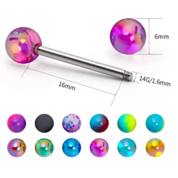 6PCS Stainless Steel Glorious Tongue Ring Bulk 14G Nipple Piercing Bar Lot Glitter Tongue Piercing Set Barbell Piercing Jewelry - Image 6