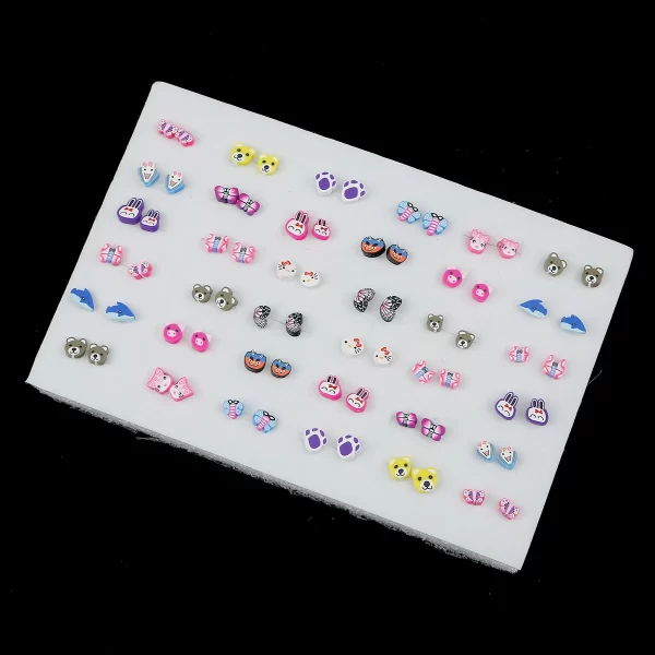 18/36Pairs Colorful Rhinestone Hollow Heart Star Flower Animal Mix Style Moon Crown Small Plastic Stud Earrings Set For Women - Image 15