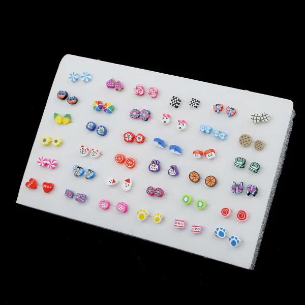 18/36Pairs Colorful Rhinestone Hollow Heart Star Flower Animal Mix Style Moon Crown Small Plastic Stud Earrings Set For Women - Image 16