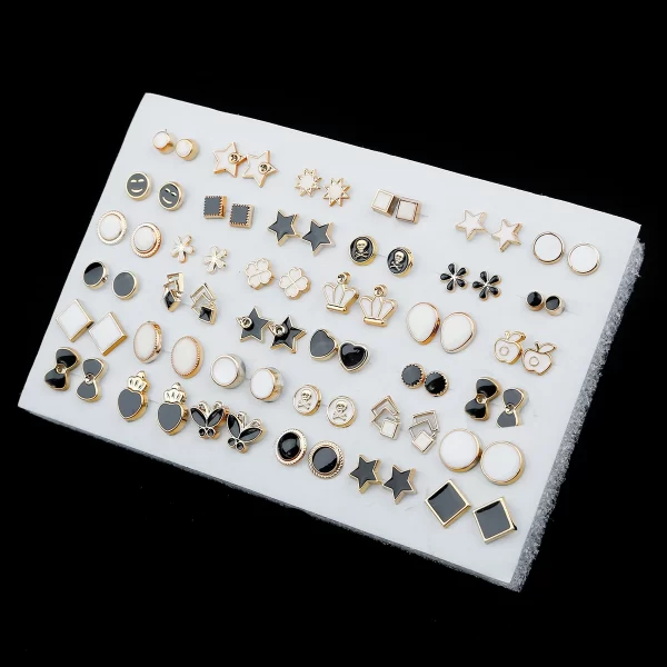 18/36Pairs Colorful Rhinestone Hollow Heart Star Flower Animal Mix Style Moon Crown Small Plastic Stud Earrings Set For Women - Image 18