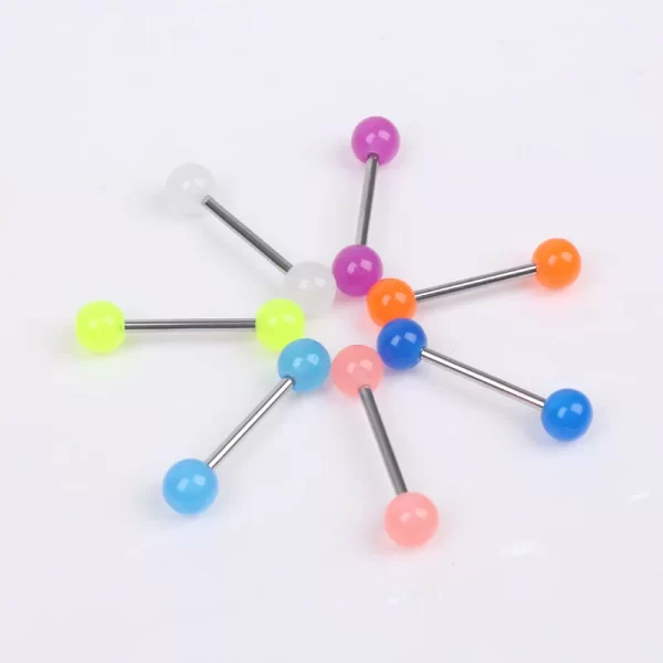 6PCS Stainless Steel Glorious Tongue Ring Bulk 14G Nipple Piercing Bar Lot Glitter Tongue Piercing Set Barbell Piercing Jewelry - Image 11