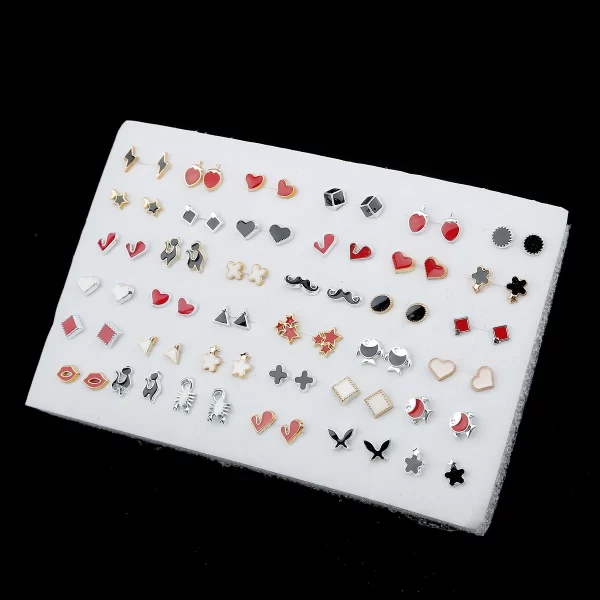 18/36Pairs Colorful Rhinestone Hollow Heart Star Flower Animal Mix Style Moon Crown Small Plastic Stud Earrings Set For Women - Image 24