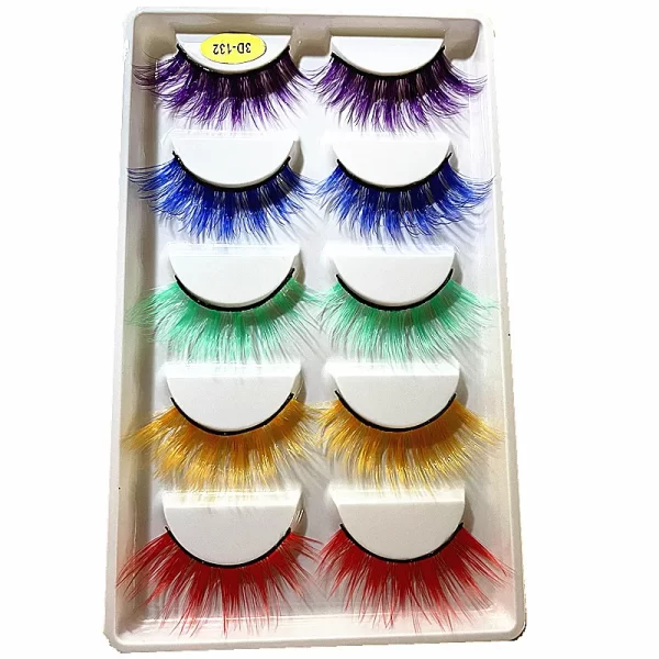 NEW 5 Pairs 3D Colored Faux Mink Eyelash Red Yellow Green Purple Colorful Fluffy High Volume Makeup Beauty Rainbow Lashes - Image 2