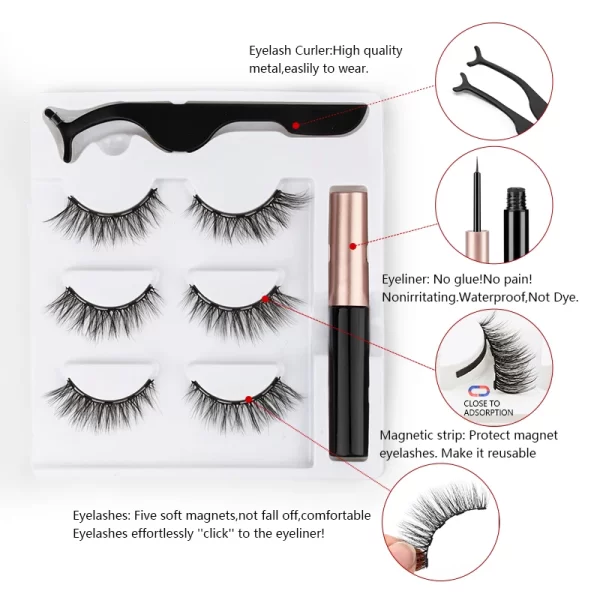 2/3/4 Pairs Magnetic Eyelashes Set Waterproof Liquid Eyeliner Tweezer Wispy False Eyelashes Dramatic 3D Mink Lashes Makeup Tools - Image 3